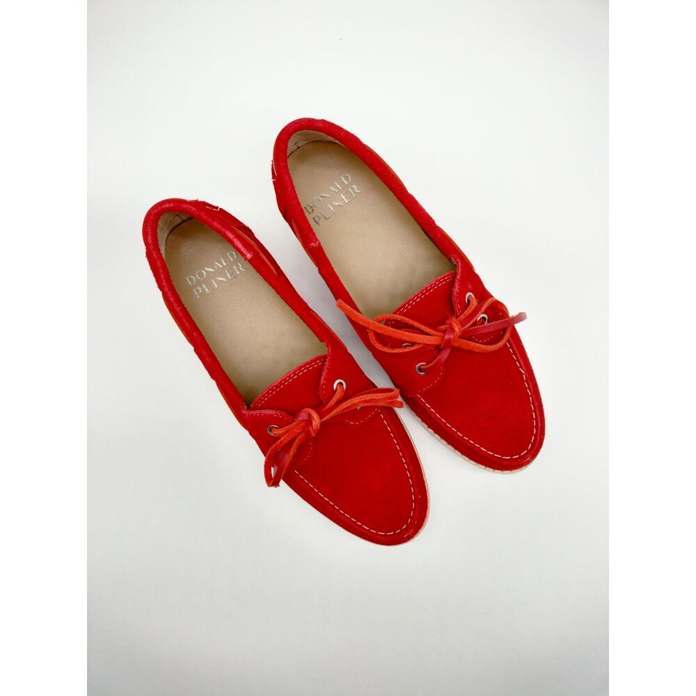 Donald Pliner Harlie02 Size 6.5 Red Tomato Suede Lug Sole Boat Shoes